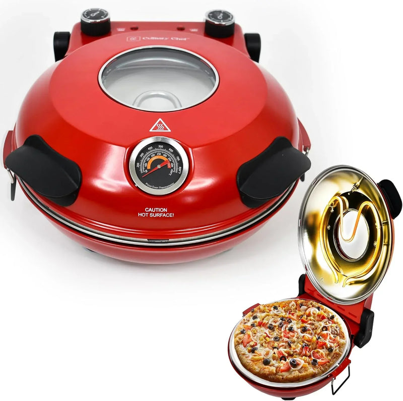 Electric Pizza Oven with Ceramic Stone, Viewing Window, Adjustable Heat Control, Timer and 1200W Baking Power, DIY Homemade Pizzeria, Large 12-- Pie Capacity (Black) O9