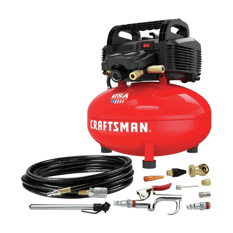 Craftsman 6 Gallon Pancake Air Compressor, Oil-Free, 150 PSI, Portable with Accessory Kit S8
