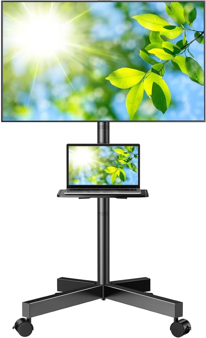 Mobile TV Stand for 23-60 Inch LCD LED Flat/Curved Panel Screen TVs, Tilt TV Cart Holds up to 88Lbs Portable Stand with Laptop Shelf Rolling Floor Max VESA 400x400mm (PSTVMC06) N3