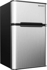 EUHOMY 3.2 Cu.Ft Mini Fridge with Freezer -- 2-Door Compact Refrigerator for Bedroom, Dorm, Office or Apartment, Silver