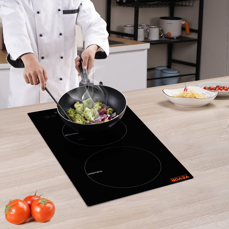 BENTISM 12 inch Electric Cooktop 2 Burners 1800W Stove Top Touch Control R3