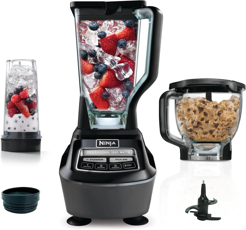Blender, Mega Kitchen System, 1500W, 4 Functions for Smoothies, Processing, Dough, Drinks & More, with 72 Blender Pitcher, 64 Processor Bowl, 2 Nutri Cups Lids, Black, BL770 C5