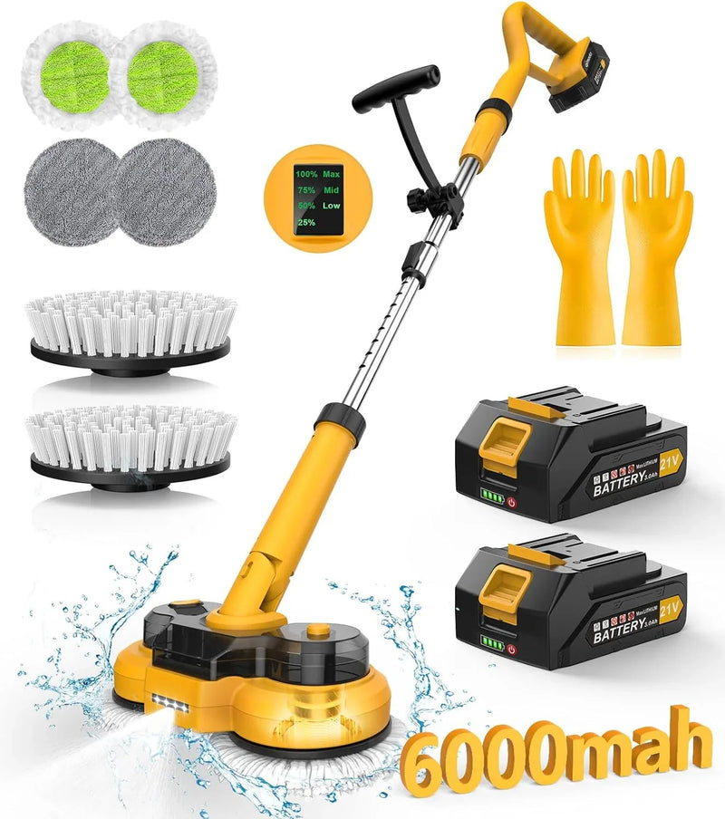 6000mAh Battery Electric Mop M1, 800RPM Cordless Electric Power Scrubber & Mops for Floor Cleaning, Best Automatic Spin Mops with Smart Display,Rotating Mop with LED Light & Water Spray-qimedo U6