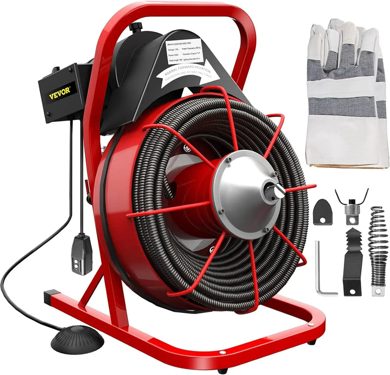Electric Drain Cleaner Machine by [Brand], 75 Ft x 3/8 Inch, Fits 1-4 Inch Pipes, Portable with 4 Cutters, Powerful Plumbing Tool for Clogs N1
