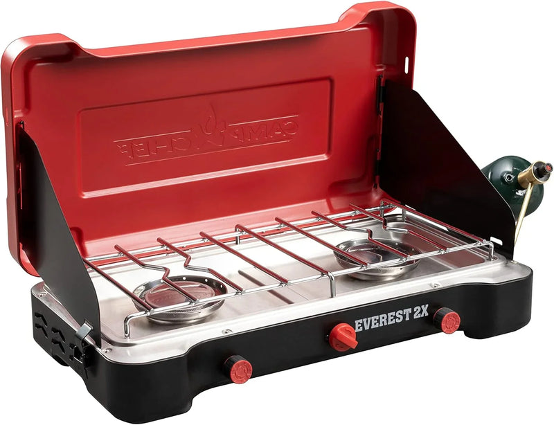Mountain Series Everest 2X - High Output Two-Burner Camp Stove - Lid Doubles as Windscreen - Portable Cooking Stove - For Outdoor Cooking - 20,000 BTU Burners - 215 Sq In Cooking Area O2
