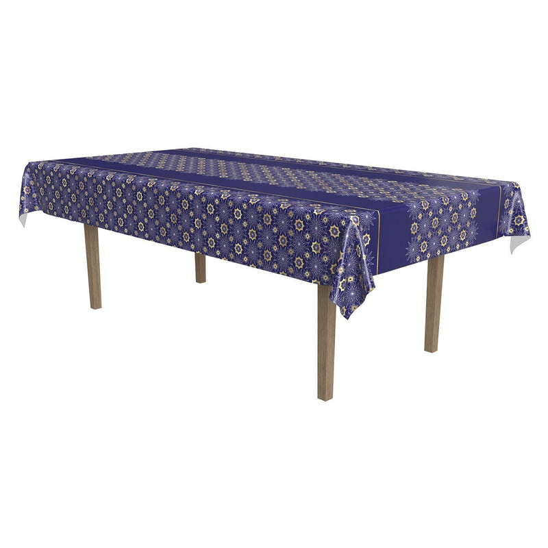 Eid Ramadan Rectangle Plastic Reusable Table Cover, Navy Blue/Gold, 54 x 108-in, for Religious Party/Eid Mubarak/Ramadan P4