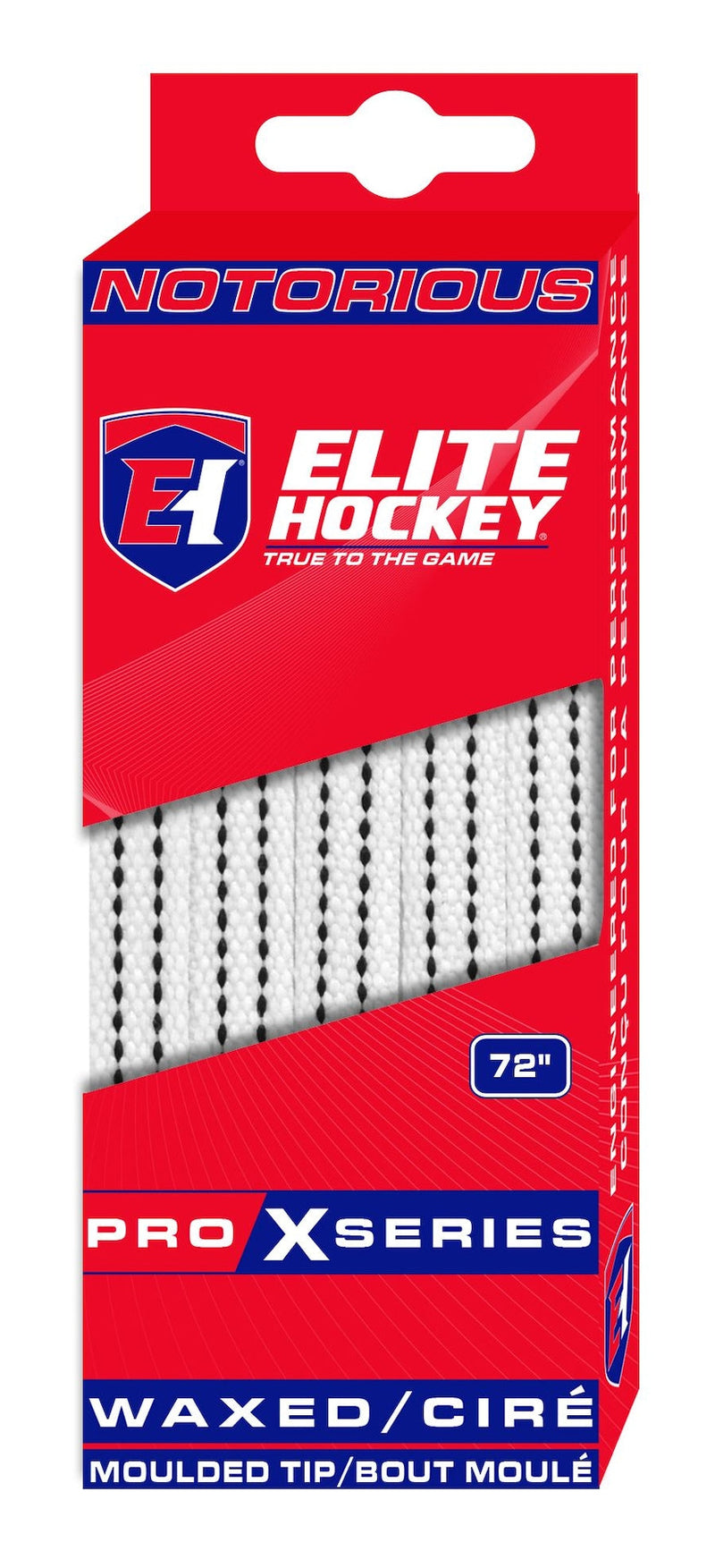 Elite Hockey Notorious Pro X Skate Laces, Waxed, White, Assorted Sizes T2