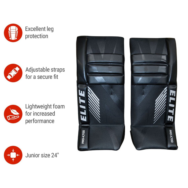Elite Hockey Vasilevskiy PRO-X700 Street Hockey Goalie Leg Pads, Junior, 24-in X9