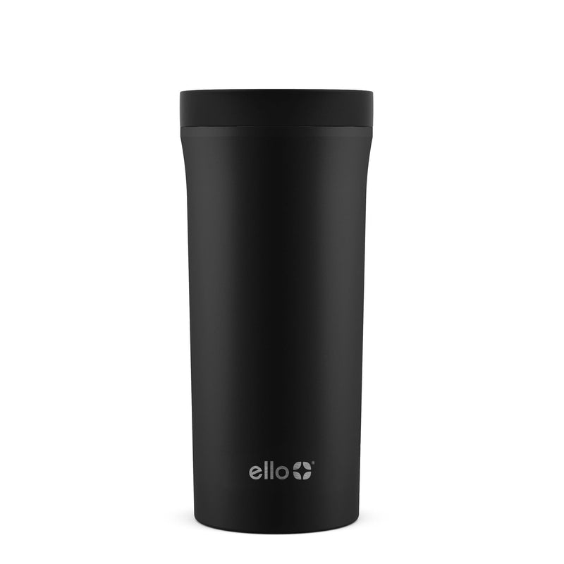 ello Arabica Vacuum Insulated Stainless Steel Travel Mug, 14-oz, Black, with Leakproof Slider Lid E2