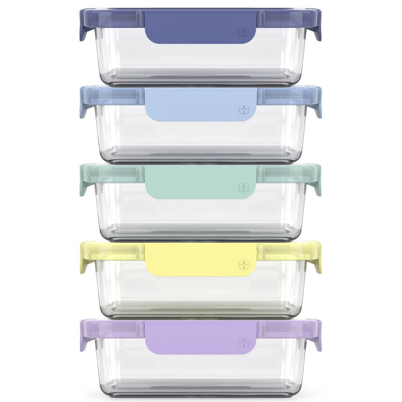 ello Colour Lock Glass Meal Prep Food Storage Container Set with Leakproof Lids, 10-pc J6
