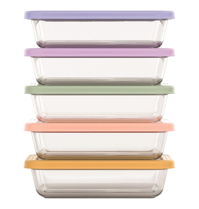 ello Everyday Glass Meal Prep Food Storage Container Set with Press-Fit Lids, Multi-Coloured, 10-pc C6