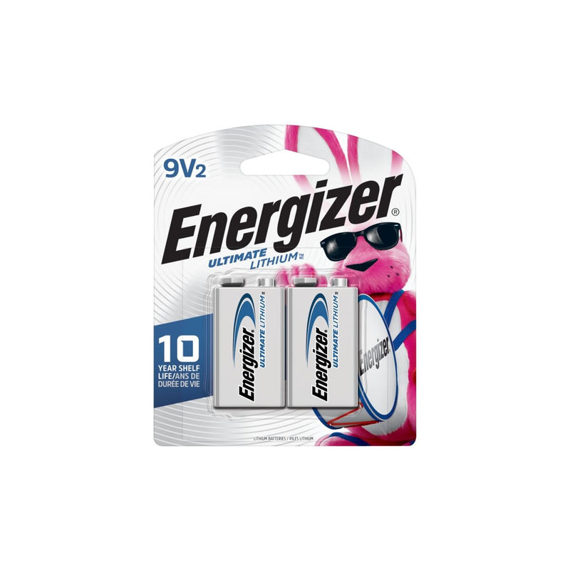 Energizer 2-pk 9V / 9 Volt Lithium Batteries, EZ Turn Lock, PowerSeal U7