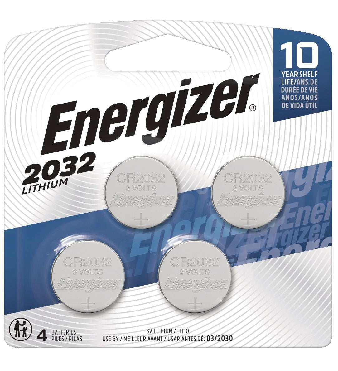 Energizer 4-pk CR2032 3V / 3 Volt Lithium Coin Cell Batteries, Long Lasting