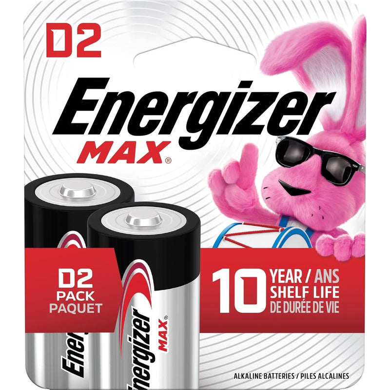 Energizer Max 2-pk D Alkaline Batteries, Long Lasting, All Purpose K8