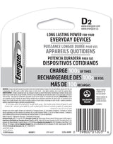 Energizer NH50BP-2 2-pk D NiMH Rechargeable Batteries, Pre-Charged, Long Lasting