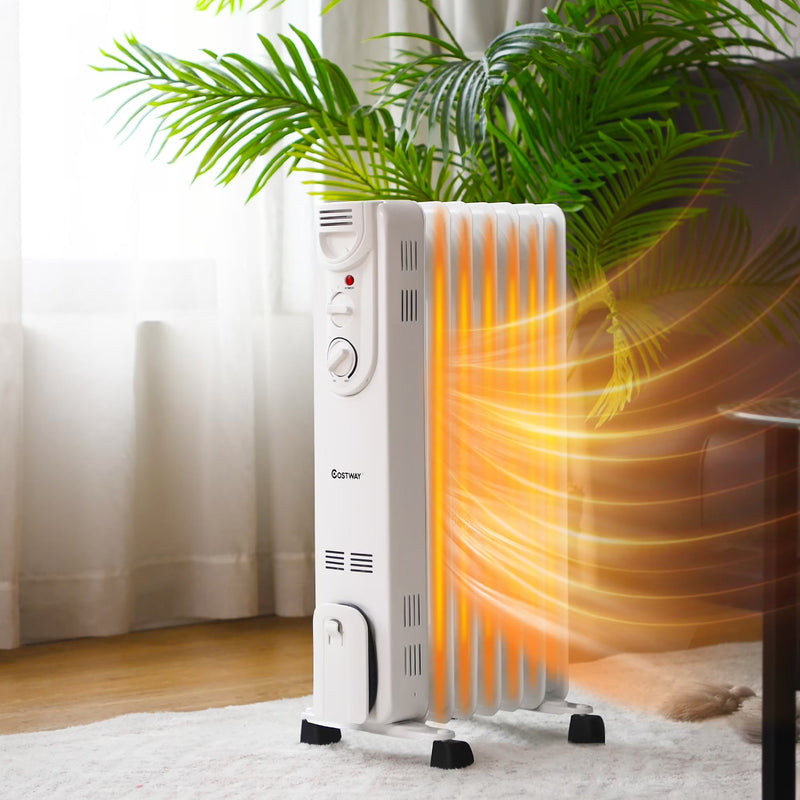 Costway 1500W Electric Oil Filled Radiator Space Heater 5-Fin Thermostat Room Radiant Z0