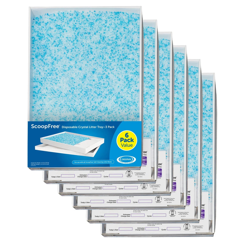 ScoopFree Complete Replacement Blue Crystal Litter Tray-- 6-Pack Easy Cleanup with Disposable Tray Includes Leak Protection and Low Tracking Litter T5