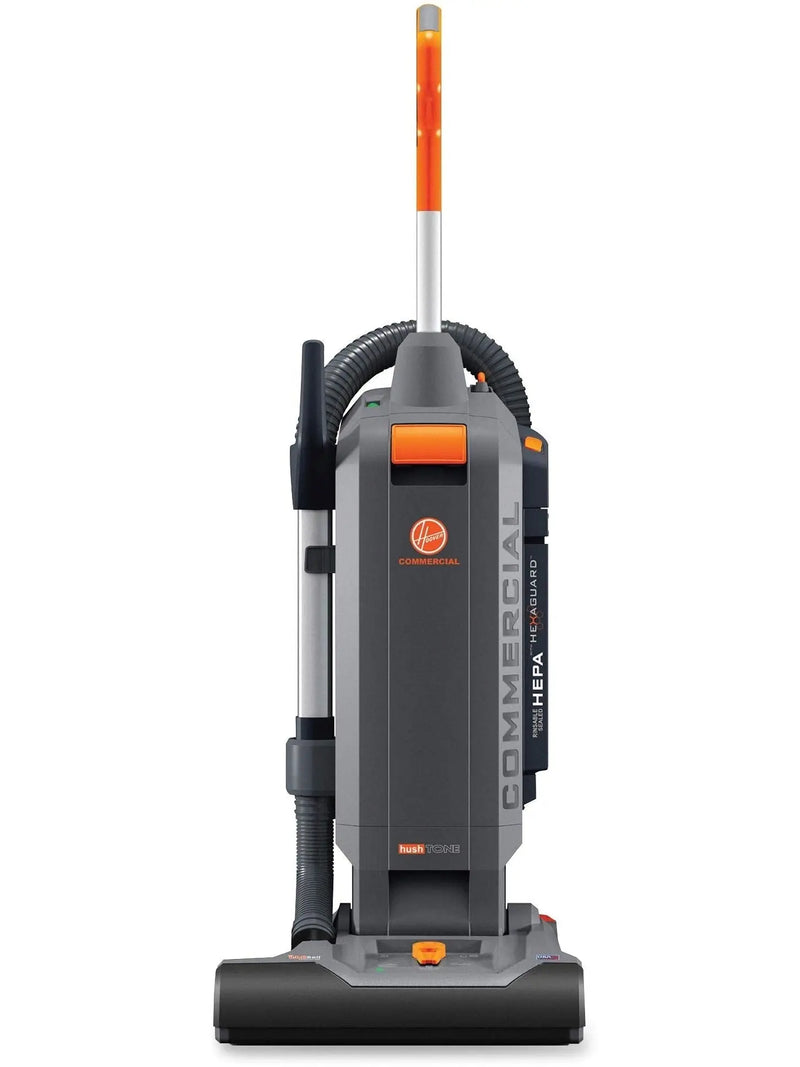 Hoover Commercial HushTone Upright Vacuum Cleaner, 15 inches with Intellibelt, For Carpet and Hard Floors, CH54115, Gray Q8