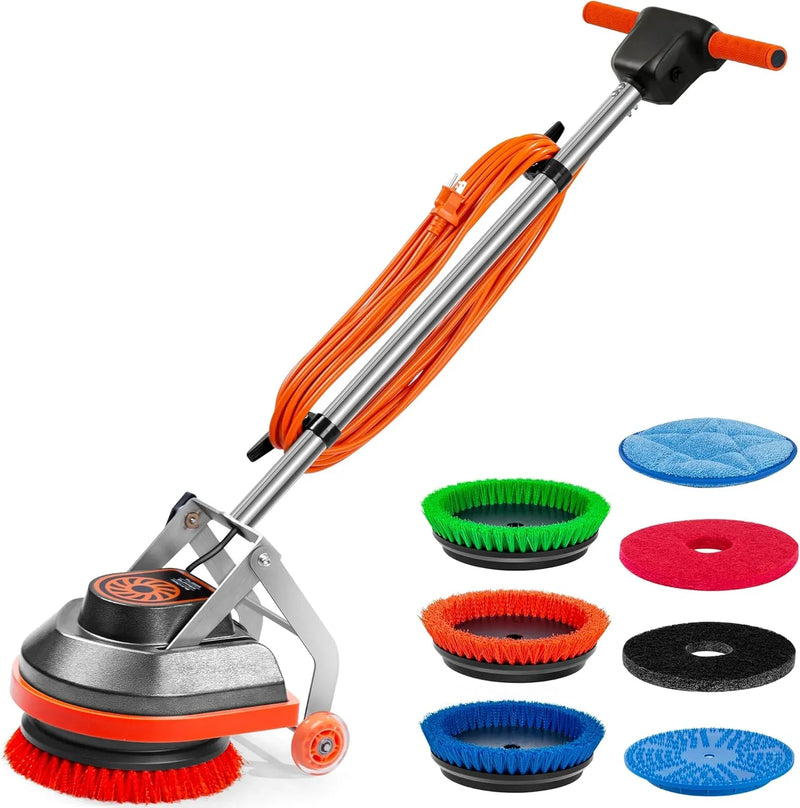 Commercial Floor Scrubber Machine with Brushes and Pads, Heavy Duty Floor Buffer Polisher and Cleaner- Deep Cleaning Tile and Grout, Hardwood Floors and Carpets without Getting on Hands and Knees P5