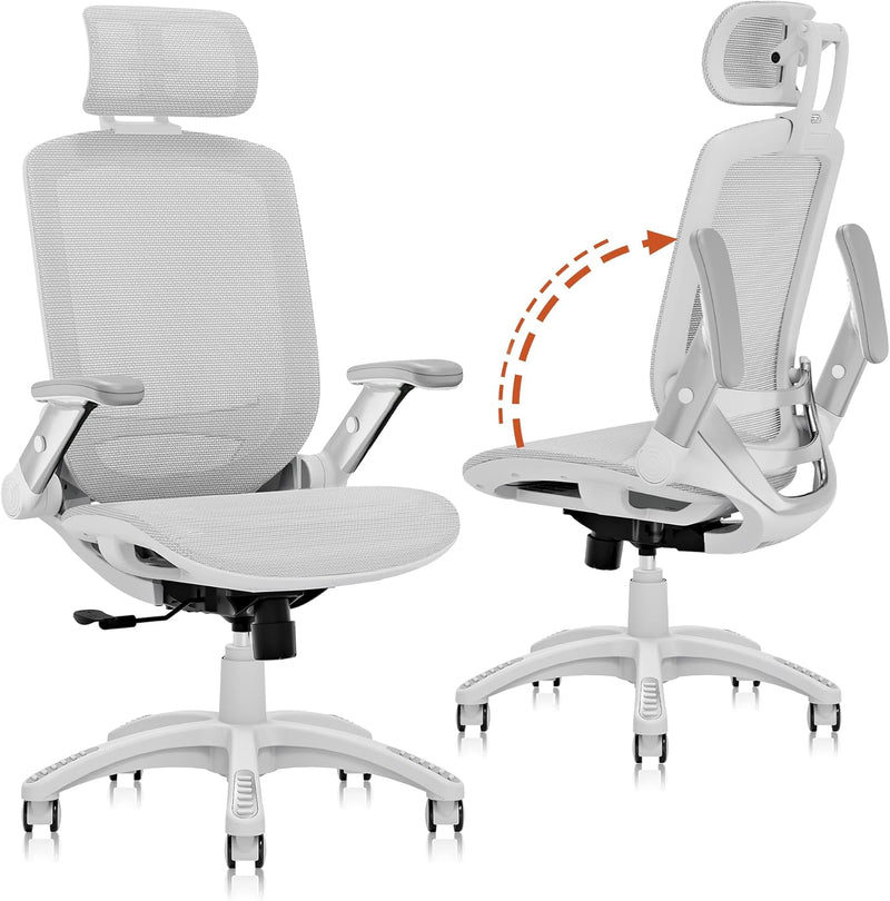 Ergonomic Office Chair, High Back Home Desk Chair with Headrest, Flip-Up Arms, 90-120° Tilt Lock and Wide Cushion, Big and Tall Mesh Chairs for Man Woman, Black Task Chair W5