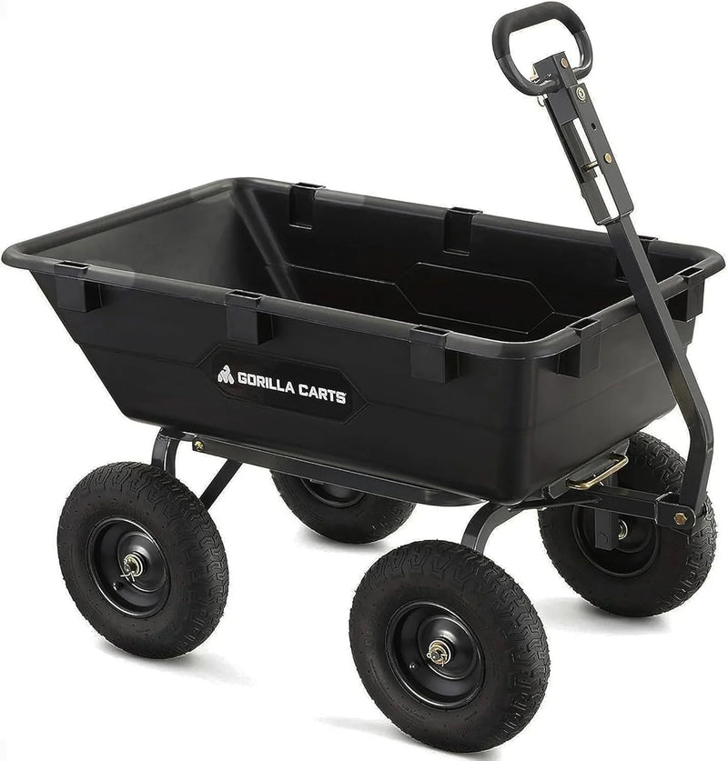 Heavy Duty Poly Utility Dump Wagon Garden Cart w/Pneumatic Tires, 6 Cu Ft - 1200 lb Capacity Outdoor Wheelbarrow for Yard, Landscaping & Gardening, Lawn Tractor or ATV Towable-Gorilla Carts R4