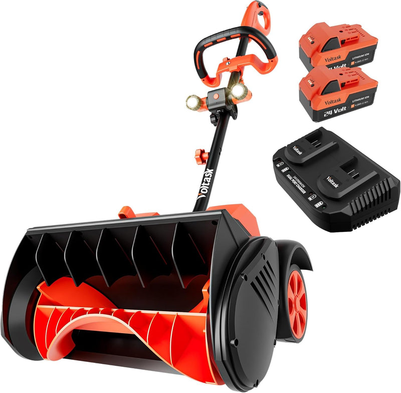 Cordless Snow Shovel with Wheels, 48V | 16-Inch | 4-Ah Brushless Cordless Snow Blower, Battery Snow Blower with Directional Plate & LED Lights (2 * 24V Battery & Dual Quick Charger Included) K1