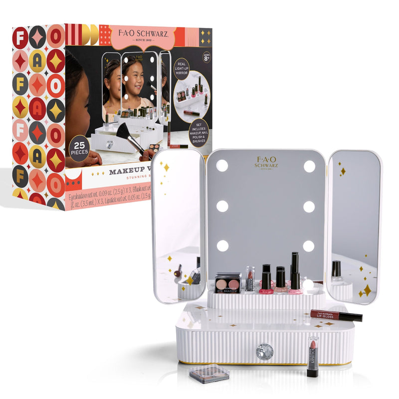 FAO Schwarz Girls Vanity Makeup Studio Low Profile, 24 Piece, White N1