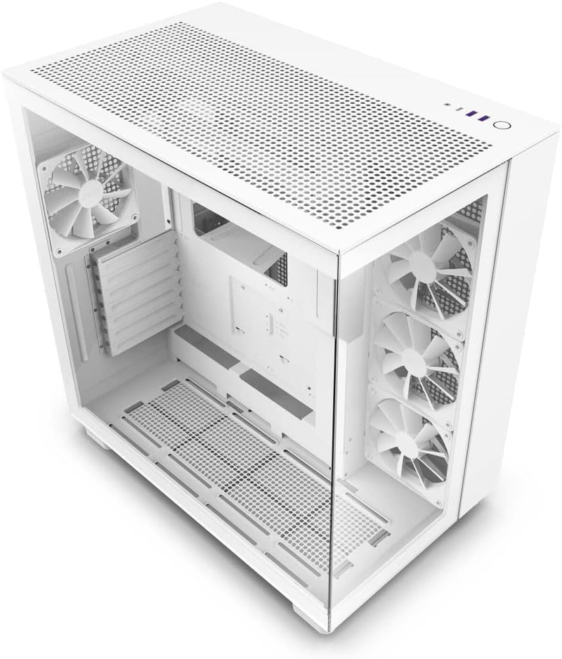 H9 Flow Dual-Chamber ATX Mid-Tower PC Gaming Case – High-Airflow Perforated Top Panel – Tempered Glass Front & Side Panels – 360mm Radiator Support – Cable Management – White U5