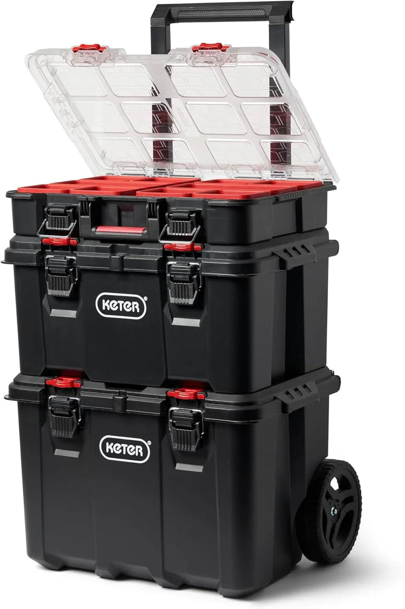 Stack-n-Roll Modular Tools Organizer for Garage Storage and DIY, 3 Piece Resin Rolling Tool Box System for Small Parts D6