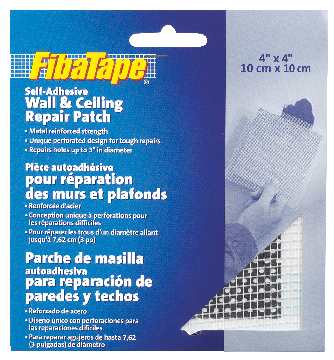 FibaTape Self-Adhesive Wall & Ceiling Hole Repair Patch For Drywall & Plaster, 4 x 4-in N3