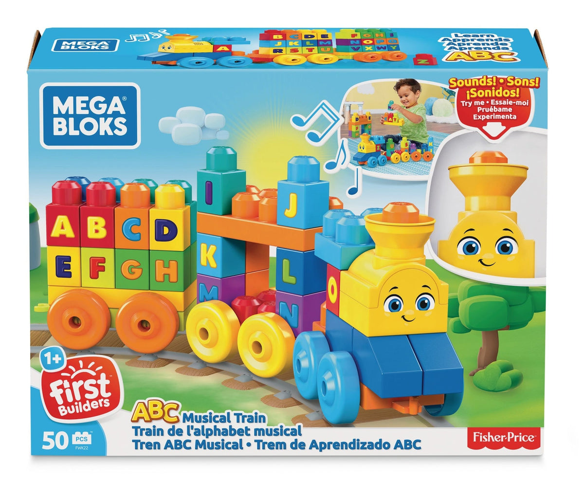 Fisher Price Mega Bloks First Builders ABC Musical Learning Train Playset, 50 pc, Ages 1+