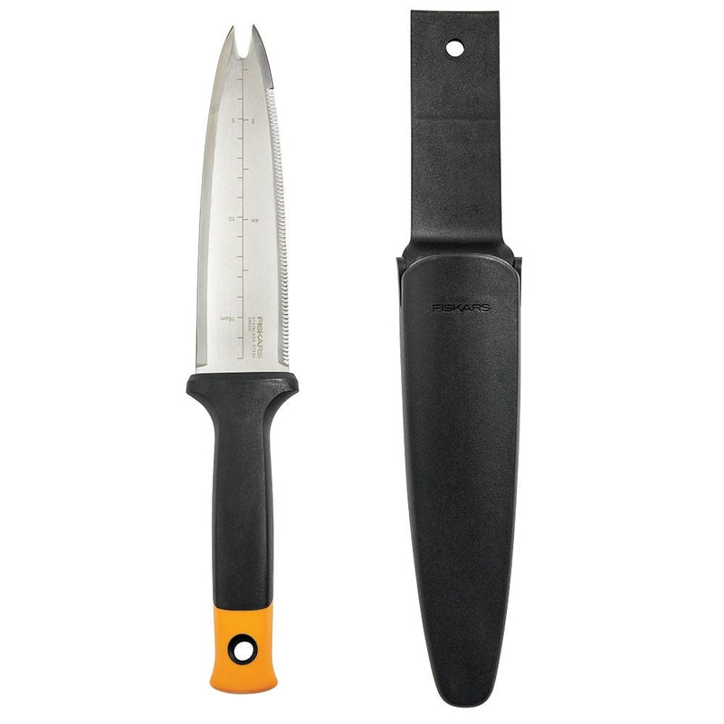 Fiskars Stainless-Steel Dual-Edged Garden Hori Hori Knife with Sheath K3