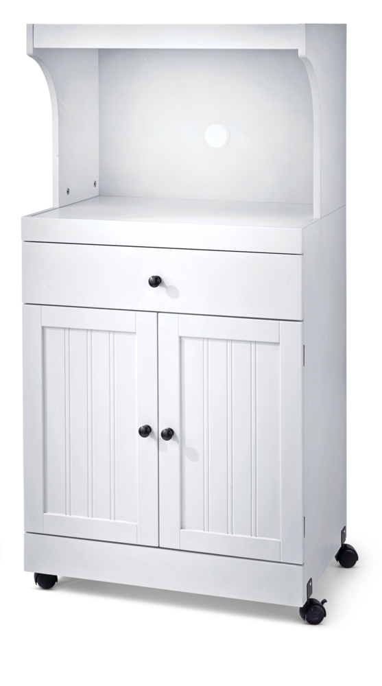 For Living 2-Door 1-Drawer Microwave Cart/Stand Kitchen Storage Cabinet With Wheels, White Y9