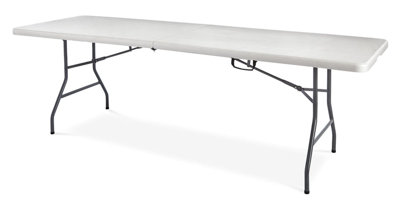 For Living 8-ft Portable Plastic & Metal Folding Table with Handle, White V5