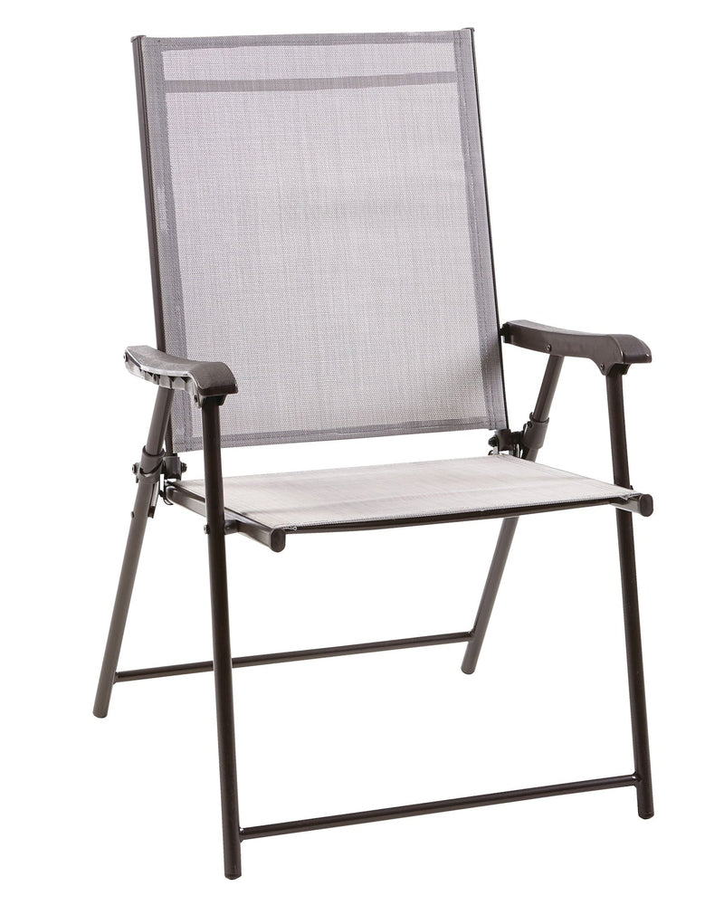 For Living Bluebay Sling Folding Outdoor Patio Accent Chair, Grey, 25x24x37-in P0