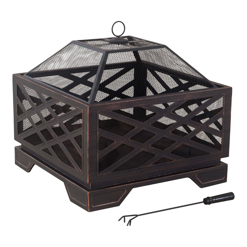 For Living Lawrence Steel Outdoor Wood Burning Fire Pit with Fireplace Poker, 25 x 25 x 26-in P4