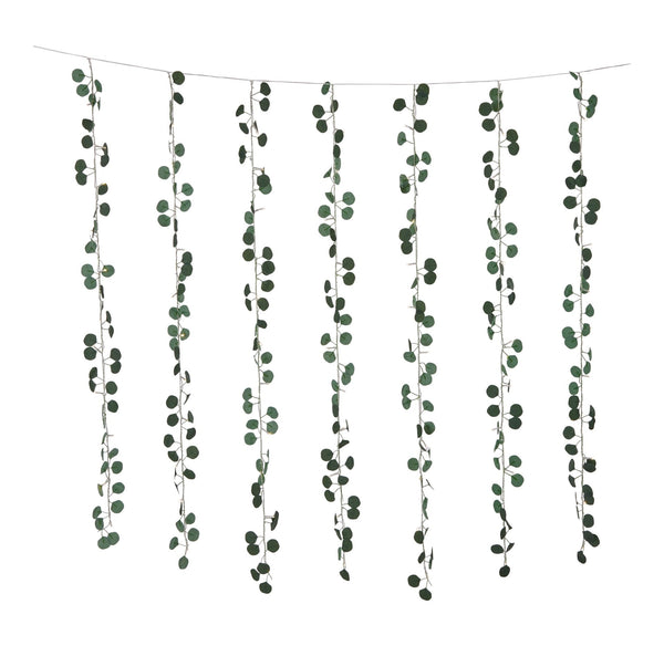 For Living Outdoor 12-Strand Warm White LED Curtain String Lights with Eucalyptus Leaves, 11.48-ft M7