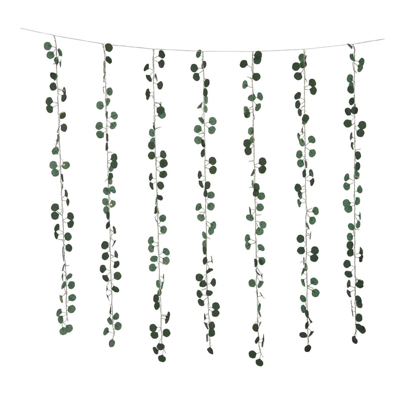For Living Outdoor 12-Strand Warm White LED Curtain String Lights with Eucalyptus Leaves, 11.48-ft M7