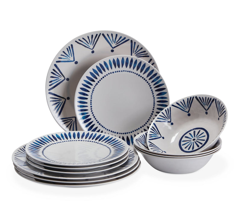 For Living Patio Dinnerware Set, 12-piece, Blue I5