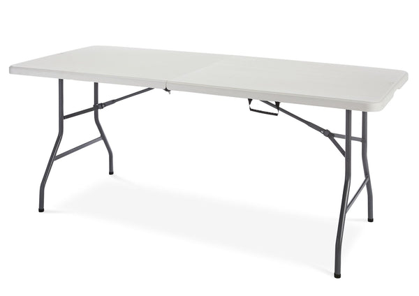 For Living Portable Folding Table with Casters & Handle, 6-ft, White V4