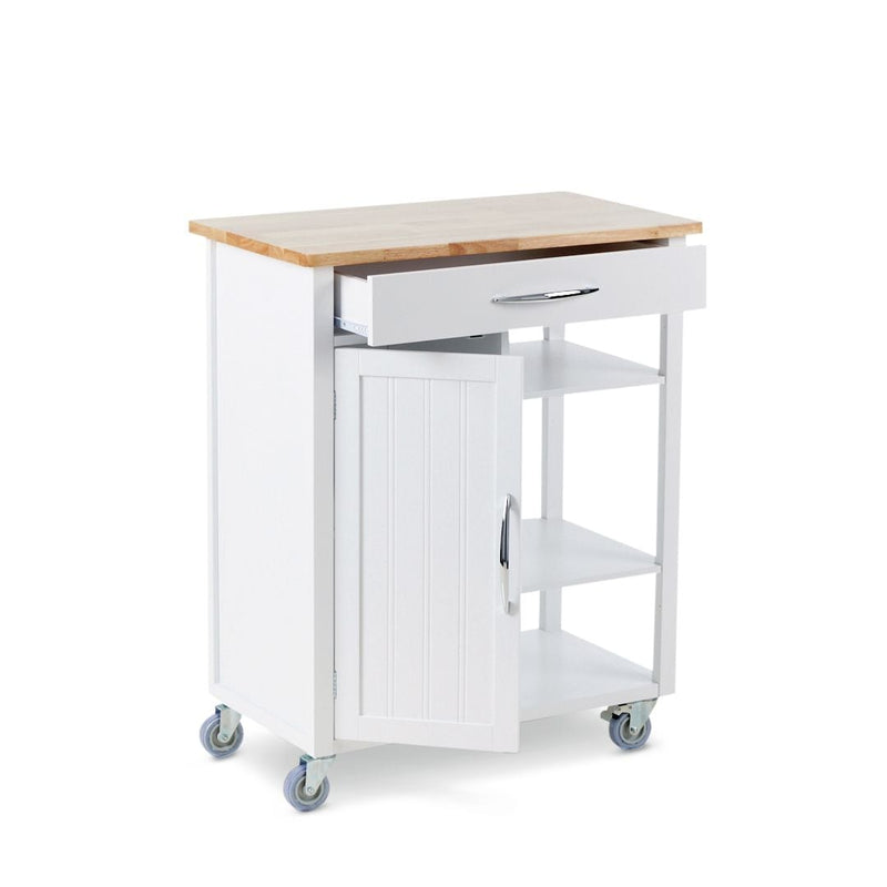 For Living Wood Top Kitchen Utility Storage Cart/Island With Locking Wheels, White C9