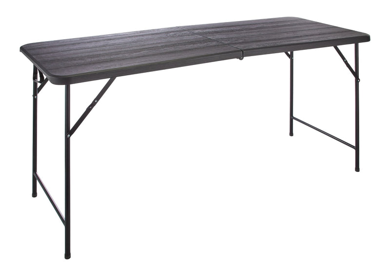 For Living Woodgrain Folding Table, Plastic/Steel, Black, 6-ft E0