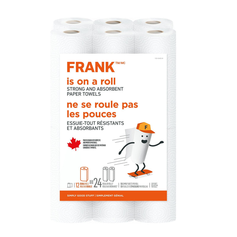 FRANK Double Roll Paper Towel, 2-ply, 12-pk, Ultra Absorbent C6