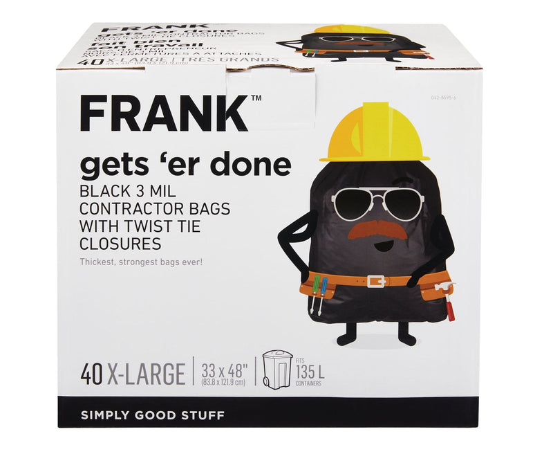 FRANK Extra-Large Twist-Tie Contractor Garbage Bags, 40-pk, Black, 135-L T2