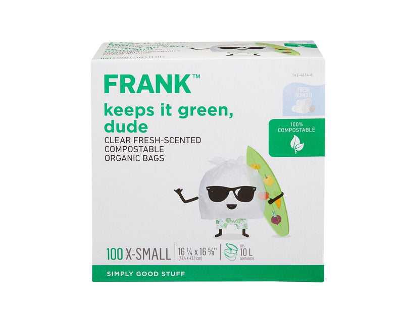FRANK Extra-Small Organic Fresh-Scented Compostable Food Waste Bags, 100-pk, Clear, 10-L T0