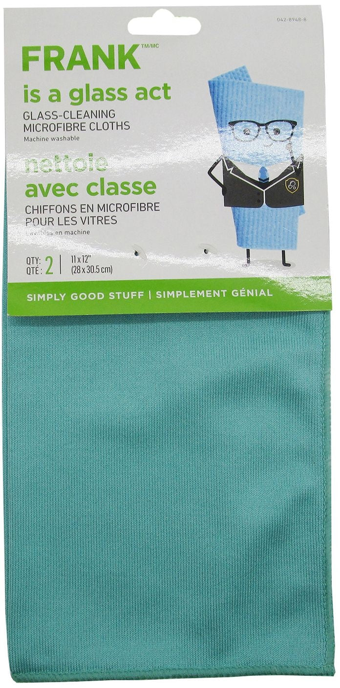 FRANK Glass Cleaning Machine Washable Microfibre Cloths, Blue, 2-pk W6