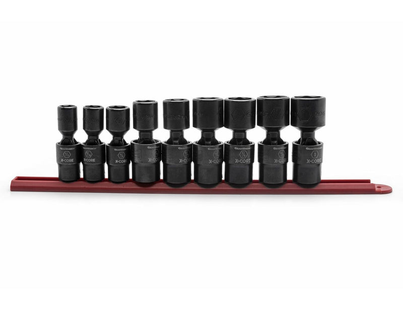 GearWrench 6 Point Standard Drive X-Core Pinless Universal Impact Socket Set, SAE, 1/2-in, 9-pc O9