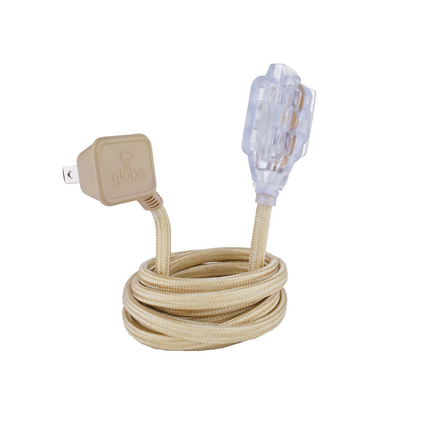 Globe 9-ft 16/2 Fabric Extension Cord, Right Angle Plug, 3 Outlets, Gold Y1