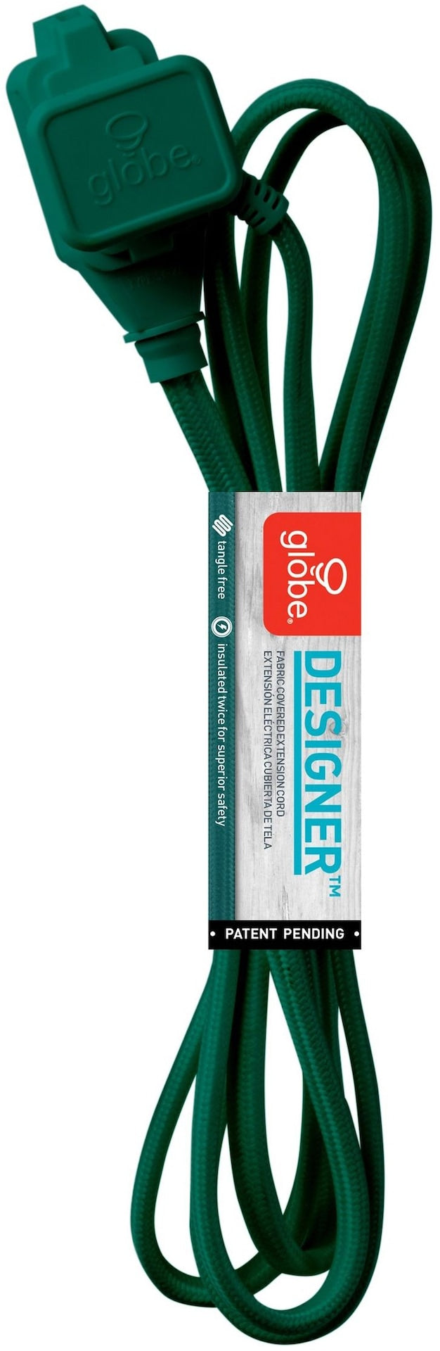 Globe 9-ft 16/2 Fabric Extension Cord, Right Angle Plug, 3 Outlets, Green U9