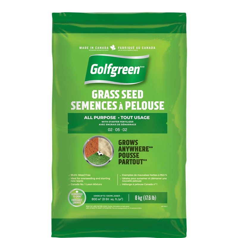 Golfgreen All Purpose Grass Seed with Starter Fertilizer, Weed-Free, 2-5-2, 8kg A4